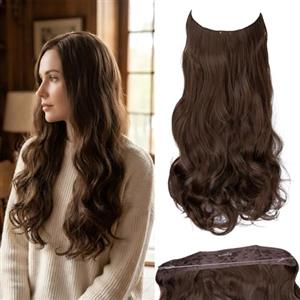 JJstar Estensioni di Capelli con Filo Invisibile e 3 Clip 50 cm Lunghi Ondulati Ricci Fibre Sintetiche ad Alta Temperatura per Donne