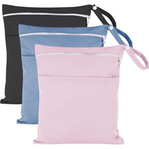 YJSDDNTY 3 Borsa per Pannolini，borsa per pannolini riutilizzabili, pannolini in tessuto impermeabile Borsa, 36 x 30 cm，Possono ospitare 8-10 pannolini secchi o 3 bikini bagnati,Rosa + blu + grigio