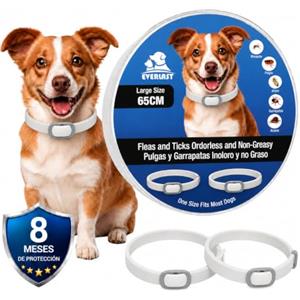 Tempotech Collare Antiparassitario per Cani - 8 Mesi di Protezione contro Pulci, Zecche, Zanzare e Acari - 65 cm Regolabile, Efficace e Sicuro 100% Naturali (2, BIANCO, 65CM)