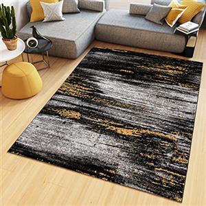 TAPISO Maya Tappeto Soggiorno Pelo Corto Design Moderno Motivo Astratto Sfumato Strisce tonalità Nero Giallo Camera da Letto Cameretta Ufficio Salotto Oeko-Tex 80 x 150 cm