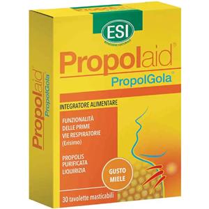 ESI Srl ESI Propolaid PropolGola Miele, Integratore per Naso e Gola, 30 Tavolette, Propoli, Liquirizia, Erisimo