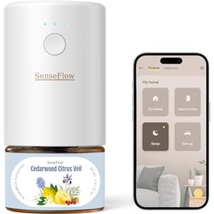 SenseFlow Diffusore di Oli Essenziali Wi-Fi SF101S PRO - Ultrasuoni Senza Acqua, 100% Vegetale, Aroma 120 Giorni, LED, Ideale per Casa, Hotel e Studio - Velo Agrumato al Legno di Cedro
