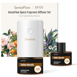 SenseFlow Diffusore di Oli Essenziali SF101 Pro - Ultrasuoni Senza Acqua Profumatore per Ambienti, 100% Vegetale, Aroma 120 Giorni, LED, Ideale per Casa, Hotel e Studi - Golden Warmth