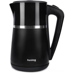 Huslog Bollitore Elettrico 1,7 L Doppia Parete, 2200 W, Riscaldamento Rapido, Silenzioso e Sicuro, Base 360° Senza Fili, Coperchio Rimovibile, Beccuccio di Precisione, Nero
