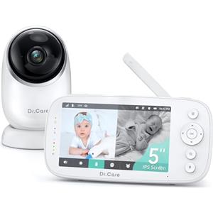 Dr.Care Baby Monitor - Senza WiFi a Bassa Radiazione, Schermo 5" HD 1080P, Visione Notturna e Rotazione 360°, Batteria 5000 mAh Lunga Durata, VOX, Audio Bidirezionale