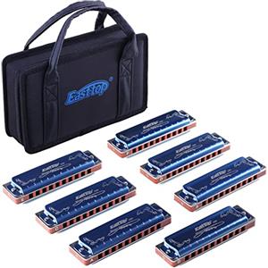 East Top 7-pack 10 fori 20 toni 008K armonica blues, 7 chiavi con custodia blu per adulti, musicisti professionisti e studenti, in regalo (7)