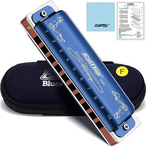 East Top 10 fori 20 toni 008K Chiave armonica diatonica di Fa con custodia blu, armonica standard per adulti, musicisti professionisti e studenti