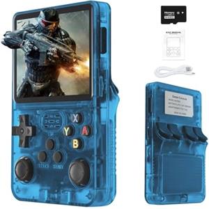 AIUOUS R36S Console di Gioco portatile retrò, 21000+ giochi HD, mini console video retrò, schermo IPS da 3,5 pollici, console di gioco arcade portatile, regalo per adulti (blu)