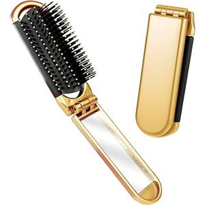YPYMOD Spazzola per Capelli da Viaggio con Mini Specchio, Pieghevoli Spazzola Pettine per Massaggi Strumenti compatti per Lo Styling dei Capelli per Palestra, Viaggi, Borsa, Nuoto(Oro)