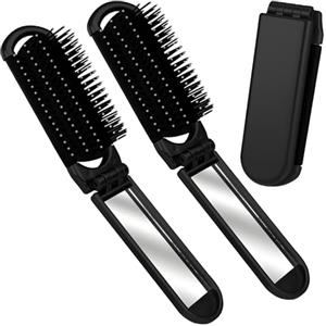 YPYMOD 2 Pezzi Spazzola per Capelli da Viaggio con Mini Specchio, Pieghevoli Spazzola Pettine per Massaggi Strumenti compatti per Lo Styling dei Capelli per Palestra, Viaggi, Borsa, Nuoto(Nero)