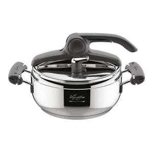 Lagostina Preziosa Lagoeasy'Up Pentola a Pressione, 3,5 L, Acciaio 18/10, Ø 22 cm, Coperchio con Apertura Facilitata, Fondo Lagoseal Plus