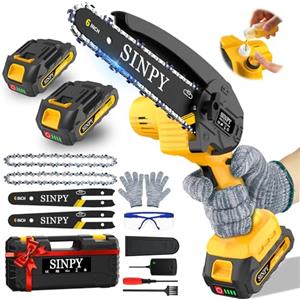 SINPY 6" Mini Motosega Senza Fili, Motosega Elettrica da 15,2 cm, Con 2x2000 Mah Batterie, Sega a Batteria con Blocco di Sicurezza e Oliatore Automatico per Giardino, Taglio del Legno
