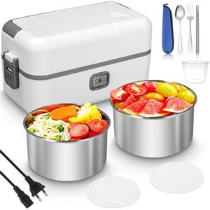 LEAZZLE Scaldavivande Elettrico Portatile da 200W con Posate e Borsa Termica, Porta Pranzo in Acciaio Inox Rimovibile da 220V, Lunch Box Elettrico per Ufficio, Picnic, Caravan
