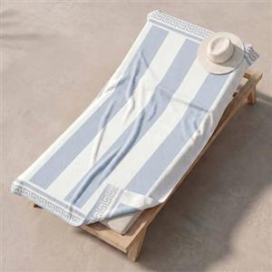 INTRECCI Telo Mare in Spugna Jacquard - Asciugamano da Spiaggia Grande 90x165 cm - Telo Mare e Lettino - 100% Cotone Morbido, Assorbente, Ideale per Piscina e Vacanze - Modello: Greca Grigio