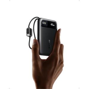 Baseus FC11 Powerbank 45W 10000mAh con 2 cavi USB-C Integrati, Mini Power Bank Ricarica Rapida con Certificato CCC, Caricatore Portatile per iPhone 17/16/15 Pro Max, Samsung Galaxy S25/S24, iPad, Nero