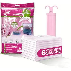 Dorunova Sacchi Buste Sacchetti Sottovuoto Vestiti con Pompa Da Viaggio Piumoni, Vacuum Storage Bags (Rosa,2XL,6)