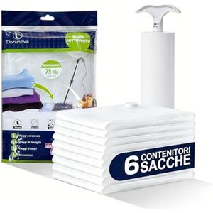 Dorunova Sacchi Buste Sacchetti Sottovuoto Vestiti con Pompa Da Viaggio Piumoni, Vacuum Storage Bags (Bianco,XL,6)