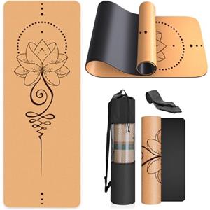 Haninj Tappetino da Yoga in Sughero Antiscivolo - Materassino Fitness per Sport Pilates Ginnastica183X61Cm con Tracolla e sacca,per Casa, Pilates, Aerobica, Palestra E Allenamento-Bordeaux-mandala