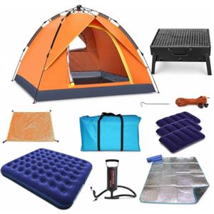 Yunhgft da Campeggio Automatica Up per 2-4 Persone, Doppia Strato per Tutte le Stagioni, Tenda automatica per 3-4 persone con griglia per barbecue e materasso gonfiabile