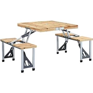 Ordellia Tavolo da campeggio pieghevole con 4 posti in legno massello di abete e acciaio e alluminio, mobile da campeggio portatile con foro per ombrellone, facile da trasportare per picnic, giardino
