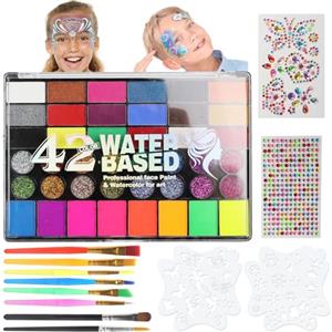 Realjoy Truccabimbi, Kit Professionale per Truccabimbi con 42 Colori, 8 Pennelli, Sicuro, Atossico e Lavabile, Truccabimbi per Adulti e Bambini, Trucco per Feste di Natale e Halloween