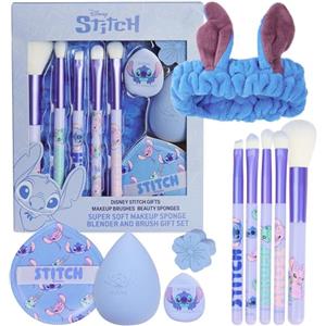 Get Trend Disney Stitch Pennelli Trucco e Kit Bellezza, 10 Pz con Piumino da Cipria Soffice Fascia Capelli Spugnetta Trucco Pennelli Ombretti (Blu Stitch)