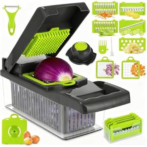 Gyxova Verdure Multifunzione,16 in 1 Tagliaverdure Manuale Tagliaverdure multifunzione Mandolina per Verdure con 7 Lame Regolabili Affettaverdure da Cucina Professionale per Cavolo Carote Patate Pomodori