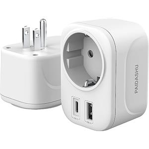 PAIDASHU Adattatore da viaggio universale, spina USA con 1 adattatore USB e 1 adattatore Type-C, adattatore per USA, Canada, Messico, Colombia, Thailandia, adattatore per spina USA, tipo B