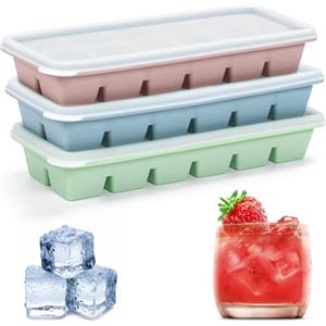 Kanzith 3 contenitori per cubetti di ghiaccio con coperchio, 12 scomparti, quadrati, in silicone, con coperchio, senza BPA e riutilizzabili, per caffè, gelato (3 x 3 x 2,5 cm) (A)