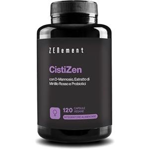 Zenement CistiZen - Con D-Mannosio, Mirtillo Rosso e 5 Ceppi Probiotici - 120 Capsule Vegane, Senza Additivi, Senza OGM, Senza Glutine, Senza Lattosio, Senza Soia - Zenement
