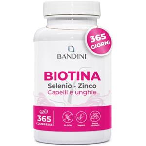 Bandini® Biotina per Capelli, Unghie e Pelle, Integratore con Selenio, Zinco e Vitamine, Crescita del Capello e Anticaduta, 365 Compresse, Alto Dosaggio e Assorbimento, 1 Anno di Trattamento Completo
