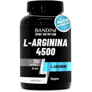 Bandini® L-Arginina 4.500 mg 360 Capsule Alto Dosaggio - Pura L-arginine HCL - Integratore Alimentare Sportivo senza Additivi non Necessari - Qualità Italiana - Alternativa a polvere o compresse