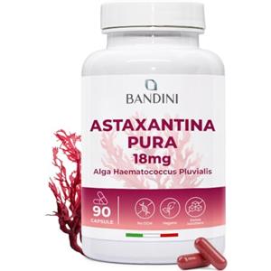 Bandini® Astaxantina pura 18 mg per capsula | 90 capsule - 3 mesi di scorta | Potente antiossidante naturale da alga Haematococcus Pluvialis - Natural Astaxantina, Senza magnesio stearato, Senza OGM
