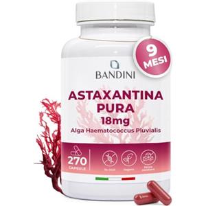 Bandini® Astaxantina pura 18 mg per capsula | 270 capsule - 9 mesi di scorta | Potente antiossidante naturale da alga Haematococcus Pluvialis - Natural Astaxanthine, Senza magnesio stearato, Senza OGM