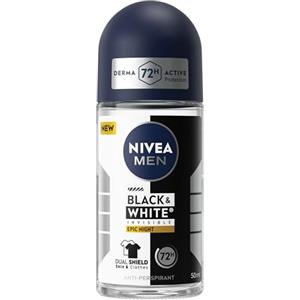 NIVEA MEN Black & White Invisible Epic Night Roll-on 50 ml, Deodorante uomo antitraspirante 72h, Deodorante roll on anti odori, sudore, residui, irritazioni e macchie, Profumo rinfrescante e maschile