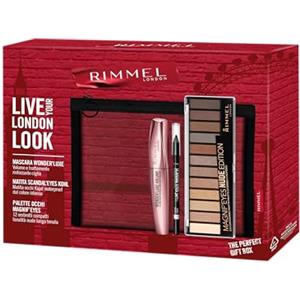 Rimmel London Cofanetto Regalo Live Your London Look, Pochette con Mascara Wonder'Luxe Volume, Matita Occhi Scandal'Eyes Kohl Black Waterproof e Palette Occhi Magnif'Eyes Nude