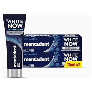 Mentadent Dentifricio White Now Anti-macchia, Dentifricio Sbiancante con White-Correct e White-Infinity Technology, 2x75ml