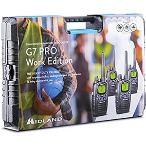 Midland - Set 4 Walkie Talkie G7 PRO Work Edition, Ricetrasmittenti Professionali 85 Canali - 16 PMR446/69 LPD Senza Licenza, Copertura 10 Km, Autonomia 18 Ore, Batterie Ricaricabili e Accessori