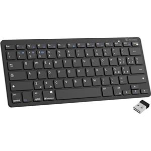 Atlantis ARGO 900 Mini Tastiera Ultraslim - Wireless senza fili RF + Bluetooth, QWERTY 78 tasti "chocolate key", per PC/Notebook/Smartphone/Tablet/iOS/Android, Nero