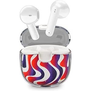 Music Sound | DRIP - Auricolare Bluetooth a capsula - Custodia Trasparente con Design Fantasie alla Moda - Playtime 19H - Comandi posti sugli auricolari - Fantasia Onde