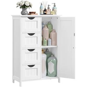 VASAGLE Mobile da Bagno, con 4 Cassetti, Anta, 55 x 30 x 82.2 cm | Mobiletto per Bagno Stretto, Organizzatore, Cassettiera, Ripiano Regolabile, Bianco Nuvola, Collezione SOFIE LHC41W