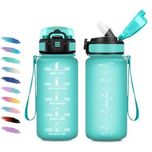 KollyKolla Borraccia 500ml, Borraccia con Cannuccia, Facile Pulizia, a Prova di Perdite, Bottiglia Acqua Motivazionale con Indicatore del Tempo, Bottiglia per Ufficio, Escursionismo, Yoga