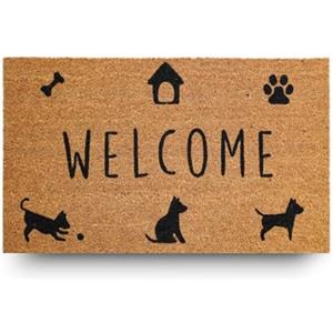 LifeGreen Zerbino Kera Animals con Fibre di Cocco, Tappeto Antisporco per Ingresso Rettangolare, 40X70 cm, Fondo in Lattice Antiscivolo - Stampa "Welcome"