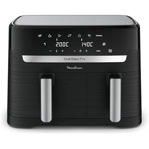 Moulinex Dual Easy Fry, Friggitrice ad Aria con Doppio Cestello XL, 8.3 L/2.2Kg, Capacità fino a 6-8 Persone, Doppia Resistenza Superiore, 7 Programmi, App Ricette, Lavabile in Lavastoviglie, EZ9018