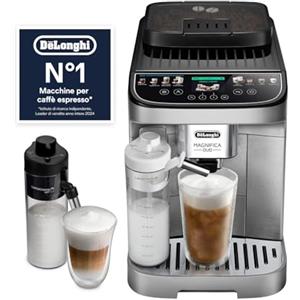 De'Longhi De'Longhi Magnifica Duo - Perfetto Macchina da Caffè Automatica con Montalatte Automatico LatteCrema, 20 Bevande Calde e Fredde, Display a Colori con Icone, Argento Spazzolato (ECAM332.80.SXB)
