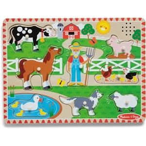 Melissa & Doug Puzzle con Suoni in Legno - Imparare a Conoscere gli Animali della Fattoria, 8 Pezzi, Gioco Educativo, Sviluppo Attività Cognitive, Regalo per Bambini Bambine, 2+ Anni