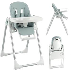 AIYAPLAY Seggiolone Pappa Evolutivo per Bambini 6-36 Mesi/15kg, Seggiolone Pieghevole Reclinabile, Altezza e Poggiapiedi Regolabile, Doppi Vassoio Lavabile e Regolabili, Ruote, Cintura 5 Punti, Verde