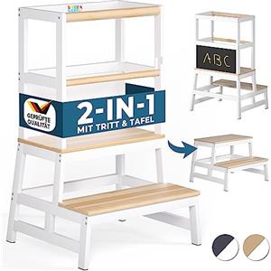 Spielwerk Torre Montessoriana Apprendimento per Bambini in Legno con Lavagna Sgabello Torretta Montessori Didattica Learning Tower 50 x 51 x 93 cm a partire da 2 anni