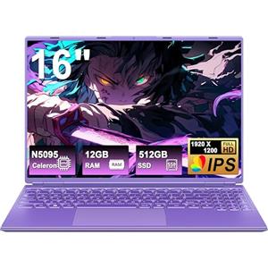 NOTODD PC Portatile 16 Pollici Computer Portatile Win11 12GB 512GB 1TB SSD Espansione N5095 fino a 2.9Ghz, Notebook Laptop Ventola di Raffreddamento丨5GWIFI丨2K FHD丨Mini HDMl丨Membrana Tastiera Italiana- Viola