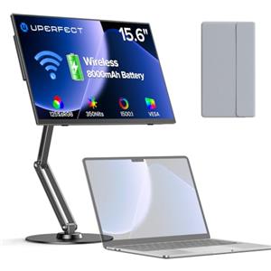 UPERFECT Monitor Portatile Wireless con Batteria 8000mAh, 15,6" Monitor Mobile 1080P 125% sRGB IPS Wireless con Custodia & Supporto Magnetico, per Laptop/Smartphone, Compatibile con AirPlay/Miracast